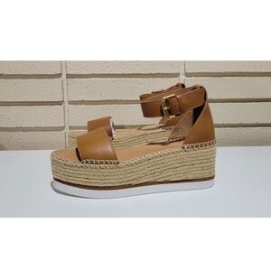 NIB See By Chloe Glyn Leather Tan Espadrille Platform Wedge Sandal Size EU 40